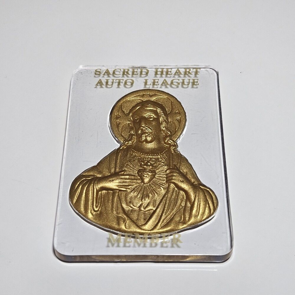 Sacred Heart Auto League Member Dash Board Vintage Medal Catholic Acrylic